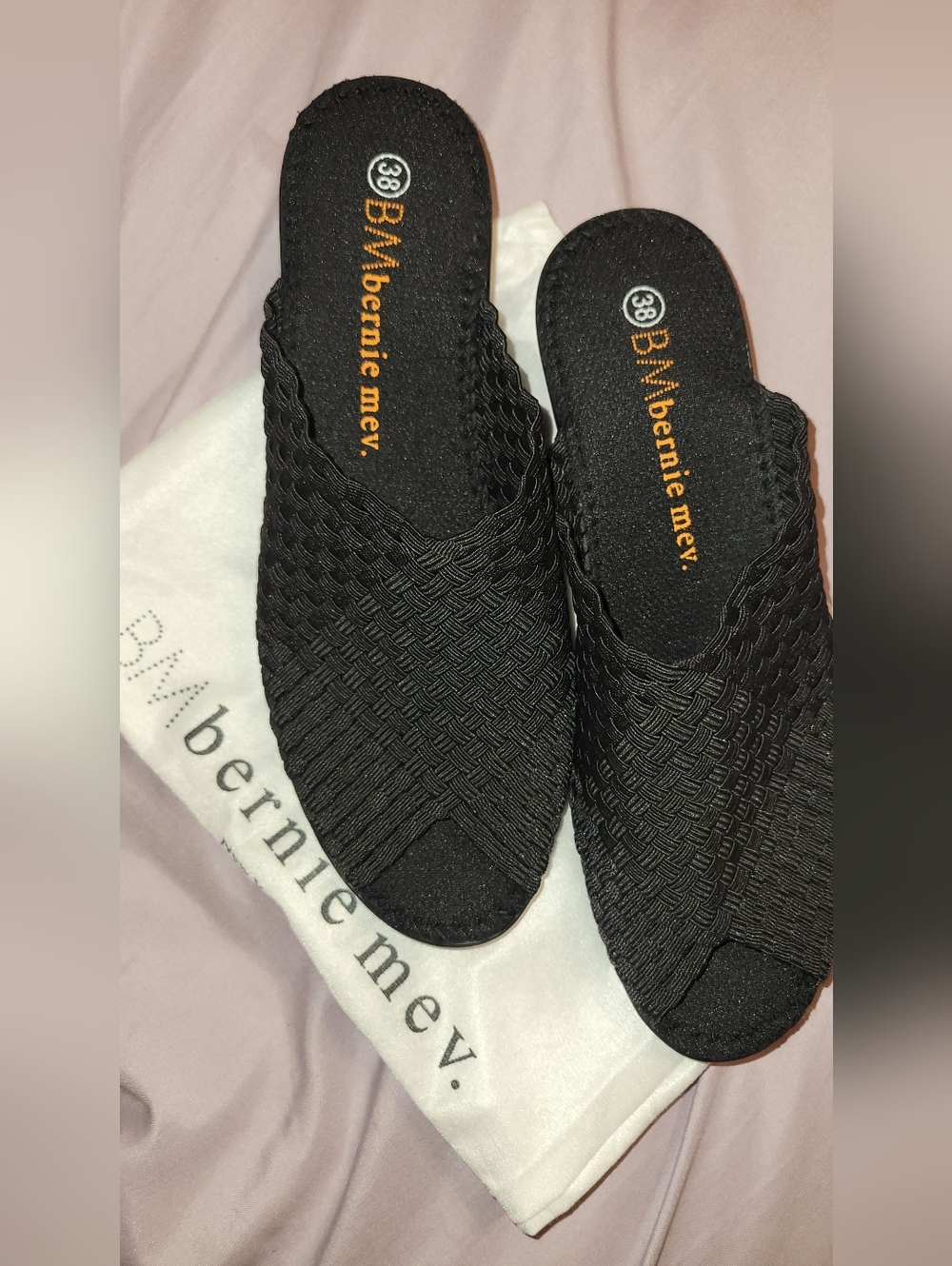 NEW bernie mev. Black Woven Slip-Ons